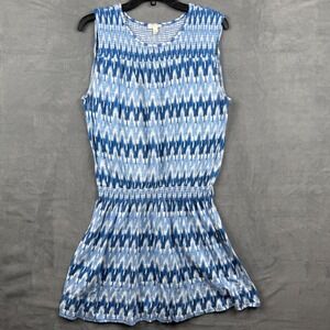 Soft Joie Women's Sleeveless Dress Blue White Patterned Smocked Casual Size L
